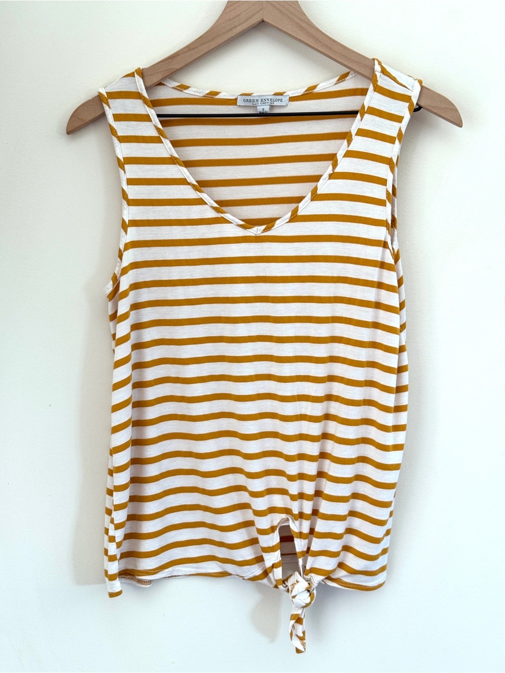 Green Envelope Los Angeles Mustard & White Striped Tie Front Tank Top Size Small